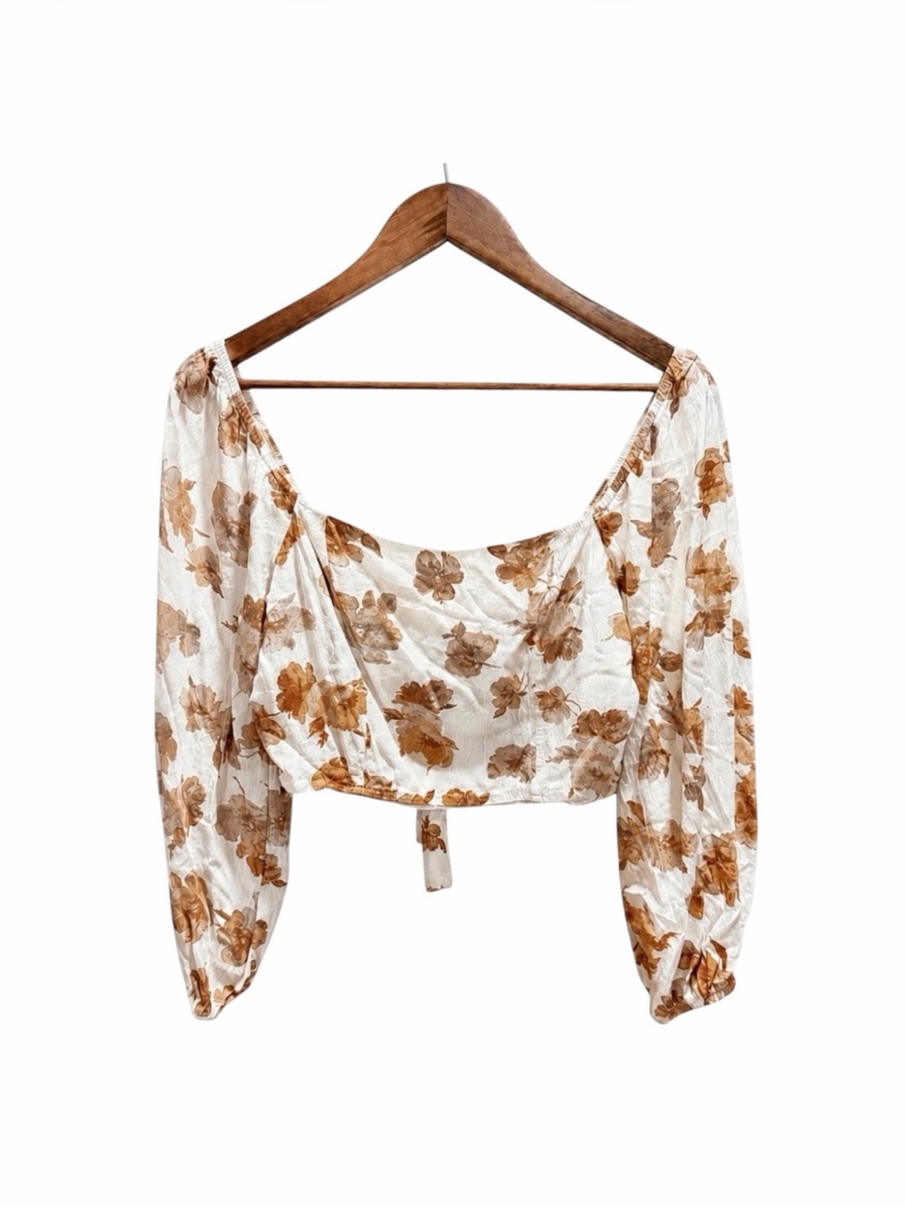 Altar’d State Floral Crop Top Medium Off Shoulder Long Sleeve Tie Front Boho